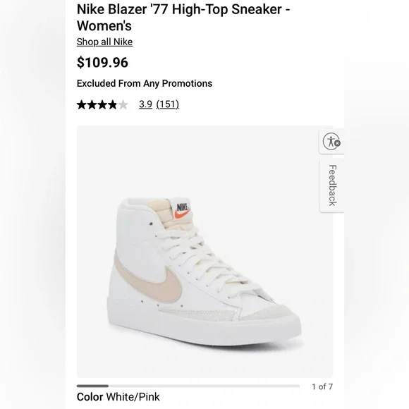 Nike White and Pink Leather High-Top Sneakers - Picture 4 of 14